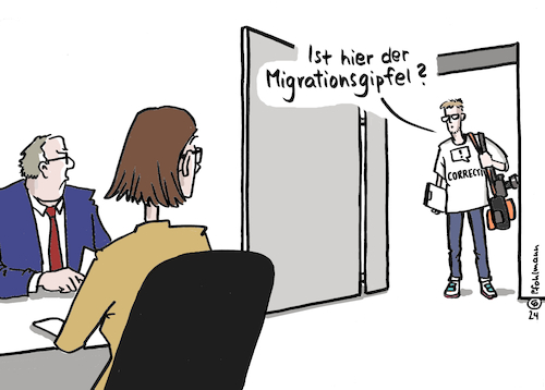 Cartoon: Migrationsgipfel (medium) by Pfohlmann tagged migrationsgipfel,migration,journalismus,correctiv,journalist,presse,grenzen,immigration,asyl,zuwanderung,bundesregierung,ampel,migrationsgipfel,migration,journalismus,correctiv,journalist,presse,grenzen,immigration,asyl,zuwanderung,bundesregierung,ampel