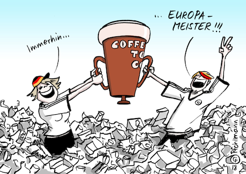 Cartoon: Müll-Europameister (medium) by Pfohlmann tagged karikatur,cartoon,color,farbe,2018,deutschland,europa,europameister,müll,coffee,to,go,becher,abfall,rekord,spitzenplatz,fußball,weltmeisterschaft,ausscheiden,pokal,kaffeebecher,einwegbecher,wegwerfbecher,wegwerfgesellschaft,konsum,umwelt,umweltschutz,umweltverschmutzung,müllberge,plastik,verpackungen,karikatur,cartoon,color,farbe,2018,deutschland,europa,europameister,müll,coffee,to,go,becher,abfall,rekord,spitzenplatz,fußball,weltmeisterschaft,ausscheiden,pokal,kaffeebecher,einwegbecher,wegwerfbecher,wegwerfgesellschaft,konsum,umwelt,umweltschutz,umweltverschmutzung,müllberge,plastik,verpackungen