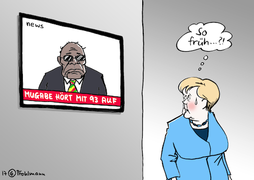 Cartoon: Mugabe hört auf (medium) by Pfohlmann tagged karikatur,cartoon,color,farbe,2017,deutschland,mugabe,simbabwe,merkel,bundeskanzlerin,rücktritt,aufhören,alter,93,amtszeit,diktator,bundestagswahl,amtsperiode,legislaturperiode,rekord,tv,news,nachrichten,fernsehen,karikatur,cartoon,color,farbe,2017,deutschland,mugabe,simbabwe,merkel,bundeskanzlerin,rücktritt,aufhören,alter,93,amtszeit,diktator,bundestagswahl,amtsperiode,legislaturperiode,rekord,tv,news,nachrichten,fernsehen