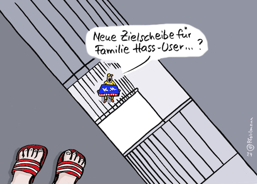 Cartoon: Neue Hass-Zielscheibe (medium) by Pfohlmann tagged biden,harris,kandidat,kandidatur,rücktritt,kandidatin,paket,lieferung,paketbote,hass,hetze,internet,socialmedia,facebook,tiktok,user,frauenfeindlichkeit,sexismus,rassismus,demokraten,usa,treppenhaus,post,bestellung,abwechslung,langeweile,biden,harris,kandidat,kandidatur,rücktritt,kandidatin,paket,lieferung,paketbote,hass,hetze,internet,socialmedia,facebook,tiktok,user,frauenfeindlichkeit,sexismus,rassismus,demokraten,usa,treppenhaus,post,bestellung,abwechslung,langeweile