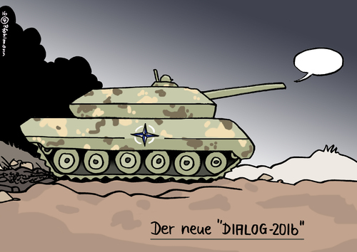 Cartoon: Neuer NATO-Panzer (medium) by Pfohlmann tagged karikatur,cartoon,2016,color,farbe,welt,global,nato,panzer,manöver,dialog,vertrauen,russland,osten,ostgrenze,osteuropa,truppen,sprechblase,karikatur,cartoon,2016,color,farbe,welt,global,nato,panzer,manöver,dialog,vertrauen,russland,osten,ostgrenze,osteuropa,truppen,sprechblase