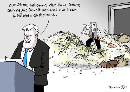 Cartoon: Neues Gehalt (medium) by Pfohlmann tagged karikatur,cartoon,color,farbe,2018,deutschland,seehofer,innenminister,maaßen,verfassungsschutz,entlassung,beförderung,staatssekretär,csu,gehalt,besoldungsstufe,versetzung,innenministerium,münzen,strafe,chemnitz,groko,bestrafung,karikatur,cartoon,color,farbe,2018,deutschland,seehofer,innenminister,maaßen,verfassungsschutz,entlassung,beförderung,staatssekretär,csu,gehalt,besoldungsstufe,versetzung,innenministerium,münzen,strafe,chemnitz,groko,bestrafung