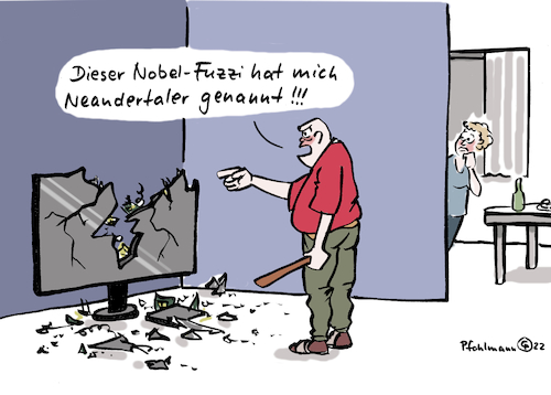 Cartoon: Nobel Neandertaler (medium) by Pfohlmann tagged nobelpreis,neandertaler,forschung,homo,sapiens,mensch,genetik,abstammung,evolution,medizin,aggression,knüppel,tv,nachrichten,fernseher,gewalt,gehirn,menschheit,nobelpreis,neandertaler,forschung,homo,sapiens,mensch,genetik,abstammung,evolution,medizin,aggression,knüppel,tv,nachrichten,fernseher,gewalt,gehirn,menschheit