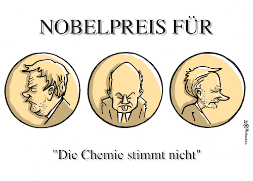 Cartoon: Nobelpreis Chemie nicht (medium) by Pfohlmann tagged nobelpreis,chemie,ampel,koalition,ampelkoalition,bundesregierung,habeck,scholz,lindner,grüne,spd,fdp,nobelpreis,chemie,ampel,koalition,ampelkoalition,bundesregierung,habeck,scholz,lindner,grüne,spd,fdp