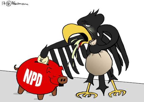 Cartoon: NPD Steuerschweinchen (medium) by Pfohlmann tagged karikatur,cartoon,2017,color,farbe,deutschland,npd,parteiverbot,bundesverfassungsgericht,bundesadler,sparschwein,parteienfinanzierung,steuergelder,steuerzahler,karikatur,cartoon,2017,color,farbe,deutschland,npd,parteiverbot,bundesverfassungsgericht,bundesadler,sparschwein,parteienfinanzierung,steuergelder,steuerzahler