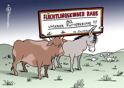 Cartoon: Ochs- und Esel-Demo (medium) by Pfohlmann tagged karikatur,cartoon,2014,color,farbe,deutschland,pegida,weihnachten,ochs,esel,ochse,weihnachtskrippe,krippe,futterkrippe,demo,demonstrationen,flüchtlinge,ausländer,islamfeindlichkeit,islamisierung,montagsdemo,montagsdemonstrationen,ausländerfeindlichkeit,karikatur,cartoon,2014,color,farbe,deutschland,pegida,weihnachten,ochs,esel,ochse,weihnachtskrippe,krippe,futterkrippe,demo,demonstrationen,flüchtlinge,ausländer,islamfeindlichkeit,islamisierung,montagsdemo,montagsdemonstrationen,ausländerfeindlichkeit