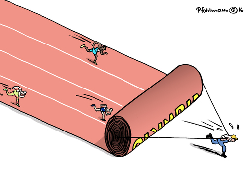 Cartoon: Olympia-Hektik (medium) by Pfohlmann tagged karikatur,cartoon,2016,color,brasilien,olympia,olympische,spiele,vorbereitung,bauprojekte,hektik,zeitdruck,sprint,laufbahn,stadien,welt,global,sommerspiele,krise,krisen,probleme,karikatur,cartoon,2016,color,brasilien,olympia,olympische,spiele,vorbereitung,bauprojekte,hektik,zeitdruck,sprint,laufbahn,stadien,welt,global,sommerspiele,krise,krisen,probleme