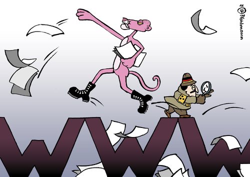 Cartoon: Pink Panther Propaganda (medium) by Pfohlmann tagged karikatur,color,farbe,2011,deutschland,pink,rosaroter,paulchen,panther,inspektor,www,web,internet,video,bekennervideo,morde,döner,verfassungsschutz,rechtsextremismus,rechts,terror,rechtsradikal,neonazi,nationalsozialistischer,untergrund,nsu,blind,propaganda,2011,deutschland,paulchen,rosaroter panther,inspektor,www,web,internet,rosaroter,panther