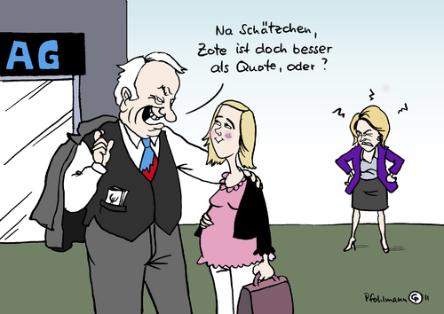 Cartoon: Quotenzote (medium) by Pfohlmann tagged frauenquote,schröder,kristina,von,der,leyen,cdu,quote,wirtschaft,führungskräfte,frau,frauen,frauenpolitik,emanzipation,gipfel,mülltonne,abfalltonne,tonne,fdp,westerwelle,wahlen,landtagswahlen,landtagswahl,verlierer,verlust,debakel,rheinland pfalz,baden württemberg,rheinland,pfalz,baden,württemberg