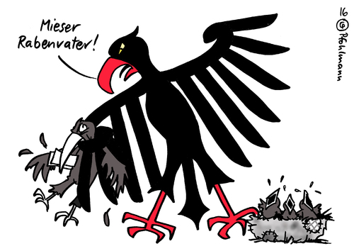 Cartoon: Rabenvater (medium) by Pfohlmann tagged karikatur,cartoon,2016,color,farbe,deutschland,gabriel,schwesig,spd,unterhalt,vater,väger,kindesunterhalt,zahlungen,bezahlen,führerschein,strafe,bestrafen,alleinerziehende,rabenvater,adler,bundesadler,karikatur,cartoon,2016,color,farbe,deutschland,gabriel,schwesig,spd,unterhalt,vater,väger,kindesunterhalt,zahlungen,bezahlen,führerschein,strafe,bestrafen,alleinerziehende,rabenvater,adler,bundesadler