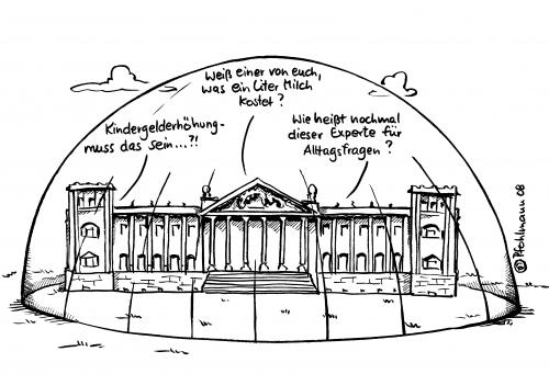 Cartoon: Reichstagskuppel (medium) by Pfohlmann tagged reichstag,reichstagskuppel,kindergeld,alltag,parlament,,reichstag,berlin,reichstagskuppel,kuppel,kindergeld,alltag,parlament,kinder,erziehung,familie,unterstüzung,kindergelderhöhung,erhöhung,geld,milch,fragen,politiker,abgeschirmt,vakuum,gebäude