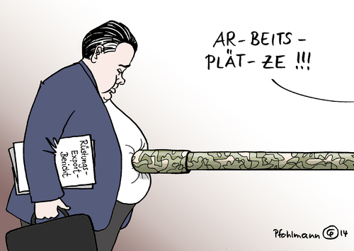 Cartoon: Rüstungsarbeitsplätze (medium) by Pfohlmann tagged karikatur,cartoon,color,farbe,2014,deutschland,rüstungsexporte,rüstungsexportbericht,bericht,wirtschaftsminister,gabriel,panzer,menschenrechte,wirtschaft,anstieg,rekord,verkauf,rüstung,rüstungsgüter,waffen,waffenexporte,karikatur,cartoon,color,farbe,2014,deutschland,rüstungsexporte,rüstungsexportbericht,bericht,wirtschaftsminister,gabriel,panzer,menschenrechte,wirtschaft,anstieg,rekord,verkauf,rüstung,rüstungsgüter,waffen,waffenexporte