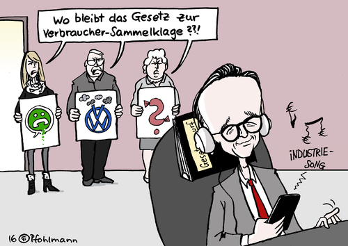 Cartoon: Sammelklage (medium) by Pfohlmann tagged karikatur,cartoon,2016,color,farbe,deutschland,verbraucher,verbraucherschutz,maas,justizminister,sammelklage,musterfeststellungsklage,whatsapp,datenschutz,lebensmittel,wurst,vw,dieselskandal,abgasskandal,verschleppung,industrie,kopfhörer,musik,karikatur,cartoon,2016,color,farbe,deutschland,verbraucher,verbraucherschutz,maas,justizminister,sammelklage,musterfeststellungsklage,whatsapp,datenschutz,lebensmittel,wurst,vw,dieselskandal,abgasskandal,verschleppung,industrie,kopfhörer,musik