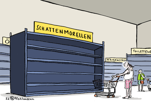 Cartoon: Schattenmorellen aus (medium) by Pfohlmann tagged wirtschaft,konsum,einkauf,konsumenten,lieferkette,kirschen,schatten,schattenmorellen,inflation,supermarkt,hitze,hitzewelle,wetter,klima,engpass,klopapier,toilettenpapier,speiseöl,sonnenblumenöl,krisenstab,krisen,krieg,ausverkauft,unwetter,wirtschaft,konsum,einkauf,konsumenten,lieferkette,kirschen,schatten,schattenmorellen,inflation,supermarkt,hitze,hitzewelle,wetter,klima,engpass,klopapier,toilettenpapier,speiseöl,sonnenblumenöl,krisenstab,krisen,krieg,ausverkauft,unwetter