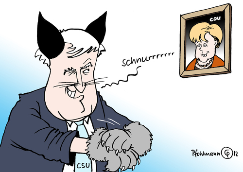 Cartoon: Seehofer schnurrt (medium) by Pfohlmann tagged karikatur,cartoon,color,farbe,2012,deutschland,seehofer,csu,katze,schnurrt,schnurren,cdu,bundesparteitag,parteitag,merkel,bundeskanzlerin,vorsitzende,parteivorsitzende,wahl,union,schwesterpartei,wahlkampf,bundestagswahl,2013,pfoten,katzenpfoten,samtpfoten,karikatur,cartoon,color,farbe,2012,deutschland,seehofer,csu,katze,schnurrt,schnurren,cdu,bundesparteitag,parteitag,merkel,bundeskanzlerin,vorsitzende,parteivorsitzende,wahl,union,schwesterpartei,wahlkampf,bundestagswahl,2013,pfoten,katzenpfoten,samtpfoten