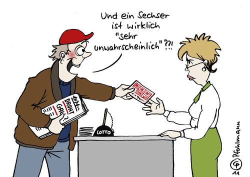 Cartoon: Sehr unwahrscheinlich (medium) by Pfohlmann tagged japan,gau,atomkraft,kernkraft,kernschmelze,unfall,störfall,unwahrscheinlich,wahrscheinlichkeit,statistik,lotto,lottogewinn,sechser,japan,akw,atomkraftwerk,fukushima,atomenergie,atomkraft,ausstieg,rücknahme,laufzeitverlängerung,kernschmelze,unfall,störfall,unwahrscheinlich