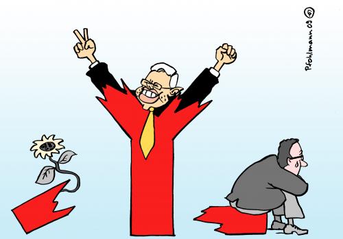 Cartoon: Sieger (medium) by Pfohlmann tagged roland,koch,hessen,landtagswahl,2009,ministerpräsident,ypsilanti,schäfer,gümbel,sonnenblume,sieg,sieger,victory,roland koch,hessen,landtagswahl,2009,ministerpräsident,wahl,wahlen,andrea ypsilanti,schäfer gümbel,sieg,sieger,gewinner,roland,koch,andrea,ypsilanti,schäfer,gümbel