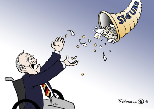 Cartoon: Steuros (medium) by Pfohlmann tagged karikatur,color,farbe,2011,deutschland,steuern,steuerschätzung,steuereinnahmen,finanzminister,schäuble,füllhorn,steuro,euro,geld,geldscheine,deutschland,steuern,steuerschätzung,steuereinnahmen,finanzminister,schäuble