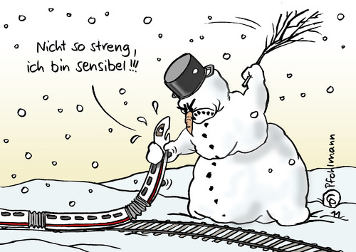 Cartoon: Strenger Winter (medium) by Pfohlmann tagged ice,zug,verkehr,bahn,deutsche,db,winter,streng,chaos,schnee,schneemann,wetter,db,deutsche bahn,verkehr,zug,ice,streng,winter,chaos,schnee,schneemann,wetter,deutsche,bahn