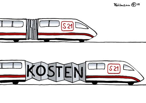 Cartoon: Stuttgart 21 Kosten (medium) by Pfohlmann tagged karikatur,color,farbe,2011,deutschland,stuttgart,bahn,deutsche,bahnhof,21,ice,zug,kosten,stuttgart 21,deutschland,bahnhof,ice,zug,stuttgart,21