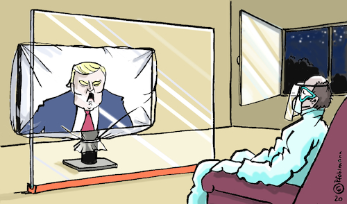 Cartoon: Trump-Hygiene (medium) by Pfohlmann tagged 2020,usa,trump,wahlkampf,präsidentschaftswahlen,tv,fernsehen,hygiene,infektion,covid19,corona,coronavirus,pandemie,coronapandemie,zuschauer,ansteckung,schutz,2020,usa,trump,wahlkampf,präsidentschaftswahlen,tv,fernsehen,hygiene,infektion,covid19,corona,coronavirus,pandemie,coronapandemie,zuschauer,ansteckung,schutz