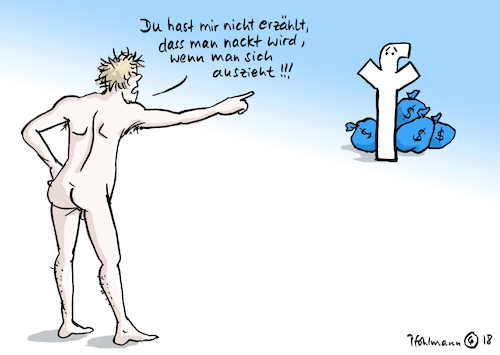 Cartoon: unaufgeklärt (medium) by Pfohlmann tagged karikatur,cartoon,color,farbe,2018,usa,global,facebook,nackt,ausziehen,nacktheit,datenskandal,soziale,medien,geschäftsmodell,cambridge,analytica,datenschutz,datenmissbrauch,wahlkampf,trump,datenklau,nutzer,user,datensätze,app,nix,personalisierte,botschaften,internet,karikatur,cartoon,color,farbe,2018,usa,global,facebook,nackt,ausziehen,nacktheit,datenskandal,soziale,medien,geschäftsmodell,cambridge,analytica,datenschutz,datenmissbrauch,wahlkampf,trump,datenklau,nutzer,user,datensätze,app,nix,personalisierte,botschaften,internet