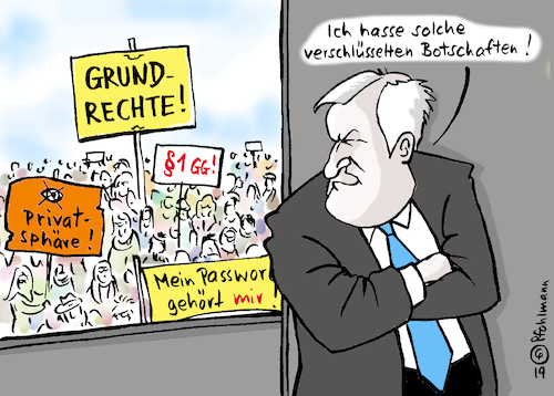 Cartoon: verschlüsselte Botschaften (medium) by Pfohlmann tagged 2019,deutschland,seehofer,innenminister,sicherheit,passwörter,zugriff,grundrechte,verfassung,privatsphäre,kommunikation,messenger,internet,bürger,2019,deutschland,seehofer,innenminister,sicherheit,passwörter,zugriff,grundrechte,verfassung,privatsphäre,kommunikation,messenger,internet,bürger