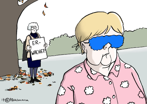 Cartoon: Weiterdösen (medium) by Pfohlmann tagged karikatur,cartoon,color,farbe,2017,deutschland,merkel,union,cdu,niedersachsen,landtagswahl,verluste,bundestagswahl,kanzlerin,bundeskanzlerin,erwachet,aufwecken,schlaf,schlafbrille,nachthemd,pyjama,schlafanzug,weiter,so,karikatur,cartoon,color,farbe,2017,deutschland,merkel,union,cdu,niedersachsen,landtagswahl,verluste,bundestagswahl,kanzlerin,bundeskanzlerin,erwachet,aufwecken,schlaf,schlafbrille,nachthemd,pyjama,schlafanzug,weiter,so