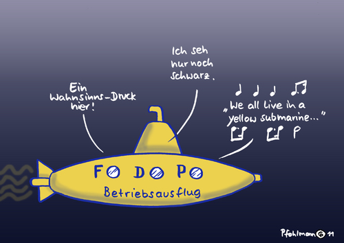 Cartoon: Yellow Submarine (medium) by Pfohlmann tagged karikatur,color,farbe,2011,deutschland,fdp,yellow,submarine,boot,unterseeboot,uboot,betriebsausflug,tiefsee,landtagswahl,mecklenburg,vorpommern,niederlage,schlappe,deutschland,fdp,yellow submarine,unterseeboot,uboot,betriebsausflug,yellow,submarine