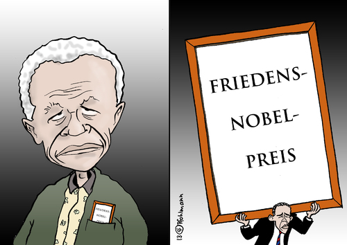 Cartoon: Zwei Nobelpreisträger (medium) by Pfohlmann tagged karikatur,cartoon,color,farbe,2013,südafrika,international,usa,nelson,mandela,tod,tot,nobelpreis,friedensnobelpreis,obama,präsident,unterschied,rassentrennung,apartheid,karikatur,cartoon,color,farbe,2013,südafrika,international,usa,nelson,mandela,tod,tot,nobelpreis,friedensnobelpreis,obama,präsident,unterschied,rassentrennung,apartheid