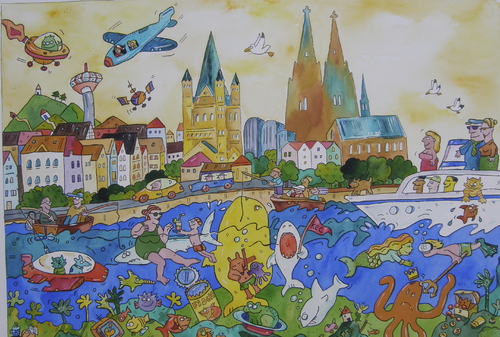 Cartoon: köln rhein dom (medium) by sabine voigt tagged köln,rhein,dom,boote,fluss,kölsch