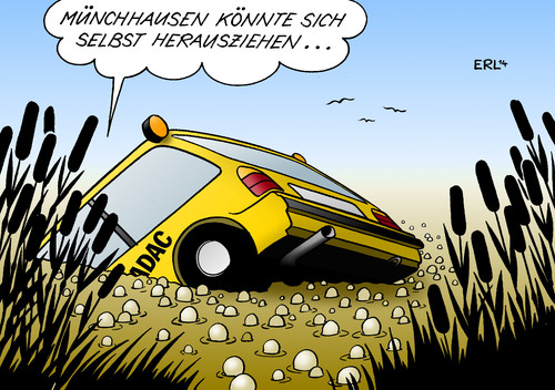 Cartoon: ADAC-Sumpf (medium) by Erl tagged adac,manipulation,ungereimtheit,zahlen,auto,automobilclub,panne,pannenhilfe,pannenservice,abschleppdienst,münchhausen,lügenbaron,herausziehen,zopf,schopf,schilf,adac,manipulation,ungereimtheit,zahlen,auto,automobilclub,panne,pannenhilfe,pannenservice,abschleppdienst,münchhausen,lügenbaron,herausziehen,zopf,schopf,schilf