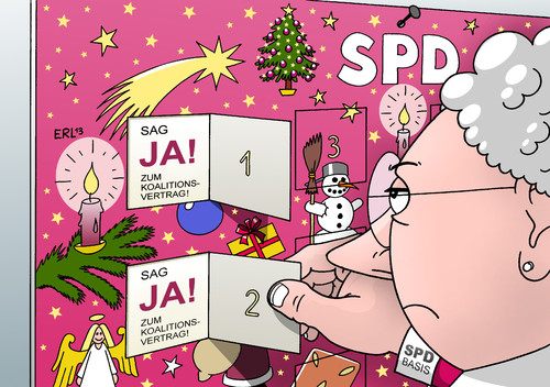 Cartoon: Adventskalender (medium) by Erl tagged koalitionsvertrag,große,koalition,groko,schwarz,rot,cdu,csu,spd,basis,abstimmung,mitglieder,befragung,entscheid,werbung,advent,adventskalender,türchen,ja,koalitionsvertrag,große,koalition,groko,schwarz,rot,cdu,csu,spd,basis,abstimmung,mitglieder,befragung,entscheid,werbung,advent,adventskalender,türchen,ja