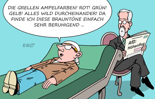 Cartoon: AfD-Umfragewerte (medium) by Erl tagged politik,partei,afd,umfragen,umfragewerte,höhenflug,ursache,regierung,ampel,streit,heizung,probleme,lösungen,führung,führungsschwäche,bundeskanzler,olaf,scholz,spd,grüne,fdp,farben,braun,rechtsextremismus,karikatur,erl,politik,partei,afd,umfragen,umfragewerte,höhenflug,ursache,regierung,ampel,streit,heizung,probleme,lösungen,führung,führungsschwäche,bundeskanzler,olaf,scholz,spd,grüne,fdp,farben,braun,rechtsextremismus,karikatur,erl