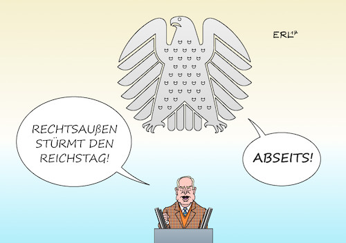 Cartoon: AfD Bundestag II (medium) by Erl tagged bundestagswahl,wahl,bundestag,konstituierende,sitzung,einzug,afd,rechtspopulismus,rechtsextremismus,nationalismus,rassismus,volk,völkisch,land,gauland,rechts,rechtsaußen,abseits,reichstag,bundesadler,adler,karikatur,erl,bundestagswahl,wahl,bundestag,konstituierende,sitzung,einzug,afd,rechtspopulismus,rechtsextremismus,nationalismus,rssismus,volk,völkisch,land,gauland,rechts,rechtsaußen,abseits,reichstag,bundesadler,adler,karikatur,erl