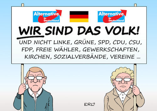 Cartoon: AfD Demo (medium) by Erl tagged politik,afd,partei,rechtspopulismus,nationalismus,rassismus,antisemitismus,demonstration,berlin,demo,wir,sind,das,volk,volkswille,ausschluss,abgrenzung,andersdenkende,linke,grüne,spd,cdu,csu,fdp,freie,wähler,gewerkschaften,kirchen,sozialverbände,vereine,karikatur,erl,politik,afd,partei,rechtspopulismus,nationalismus,rassismus,antisemitismus,demonstration,berlin,demo,wir,sind,das,volk,volkswille,ausschluss,abgrenzung,andersdenkende,linke,grüne,spd,cdu,csu,fdp,freie,wähler,gewerkschaften,kirchen,sozialverbände,vereine,karikatur,erl