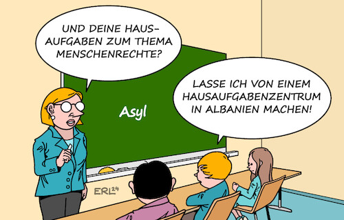 Cartoon: Albanien (medium) by Erl tagged politik,migration,asyl,asylverfahern,auslagerung,albanien,menschenrechte,hausaufgaben,schule,karikatur,erl,politik,migration,asyl,asylverfahern,auslagerung,albanien,menschenrechte,hausaufgaben,schule,karikatur,erl