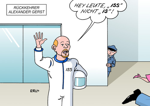 Cartoon: Alexander Gerst (medium) by Erl tagged alexander,gerst,astronaut,raumstation,iss,rückkehr,all,weltall,weltraum,erde,terror,is,staat,islamismus,kalifat,rückkehrer,deutschland,gefahr,angst,alexander,gerst,astronaut,raumstation,iss,rückkehr,all,weltall,weltraum,erde,terror,is,staat,islamismus,kalifat,rückkehrer,deutschland,gefahr,angst