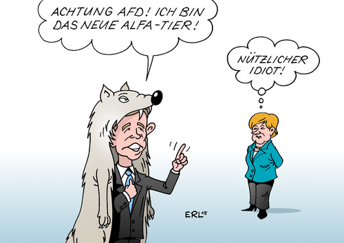 Cartoon: ALFA (medium) by Erl tagged alfa,partei,neu,neugründung,gründung,bernd,lucke,alfatier,wolf,herausforderung,afd,frauke,petry,rechtsruck,verkleinerung,beruhigung,cdu,csu,merkel,karikatur,erl,alfa,partei,neu,neugründung,gründung,bernd,lucke,alfatier,wolf,herausforderung,afd,frauke,petry,rechtsruck,verkleinerung,beruhigung,cdu,csu,merkel