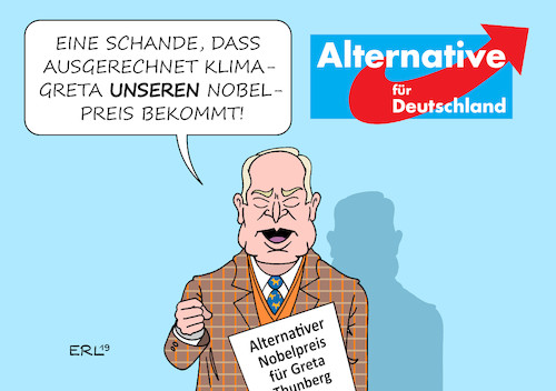 Cartoon: Alternativer Nobelpreis (medium) by Erl tagged politik,alternativer,nobelpreis,right,livelihood,award,greta,thunberg,klima,klimaschutz,aktivistin,fridays,for,future,hassfigur,rechtspopulisten,klimaleugner,afd,gauland,karikatur,erl,politik,alternativer,nobelpreis,right,livelihood,award,greta,thunberg,klima,klimaschutz,aktivistin,fridays,for,future,hassfigur,rechtspopulisten,klimaleugner,afd,gauland,karikatur,erl