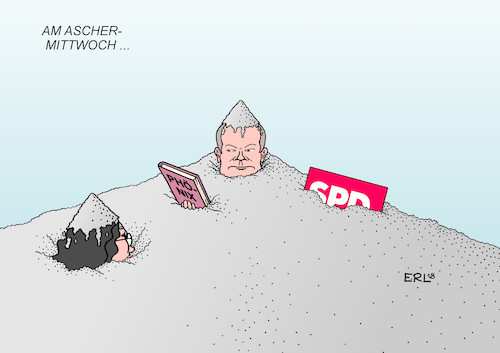 Cartoon: Am Aschermittwoch (medium) by Erl tagged politik,spd,personal,streit,außenministerium,sigmar,gabriel,martin,schulz,rückzug,vorsitz,kommissarisch,olaf,scholz,andrea,nahles,karneval,fasnacht,fastnacht,fasching,aschermittwoch,asche,haupt,phönix,wiederauferstehung,hoffnung,karikatur,erl,politik,spd,personal,streit,außenministerium,sigmar,gabriel,martin,schulz,rückzug,vorsitz,kommissarisch,olaf,scholz,andrea,nahles,karneval,fasnacht,fastnacht,fasching,aschermittwoch,asche,haupt,phönix,wiederauferstehung,hoffnung,karikatur,erl