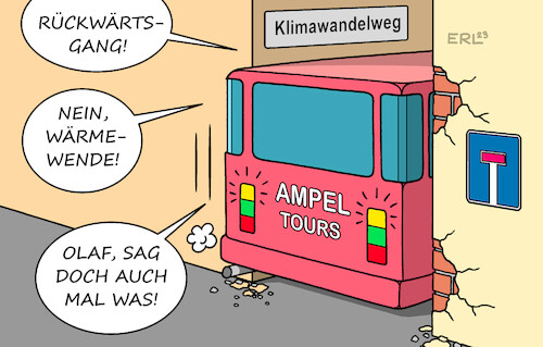 Cartoon: Ampel (medium) by Erl tagged politik,klima,klimaschutz,ampel,wärmewende,heizung,gesetz,heizungsgesetz,streit,verzögerung,rückwärtsgang,sackgasse,spd,grüne,fdp,bus,tour,karikatur,erl,politik,klima,klimaschutz,ampel,wärmewende,heizung,gesetz,heizungsgesetz,streit,verzögerung,rückwärtsgang,sackgasse,spd,grüne,fdp,bus,tour,karikatur,erl