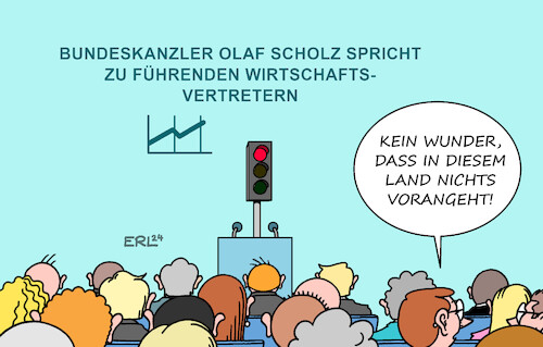 Cartoon: Ampel und Wirtschaft (medium) by Erl tagged politik,bundesregierung,spd,grüne,fdp,bundeskanzler,olaf,scholz,treffen,vertreter,wirtschaft,verbände,unzufriedenheit,stagnation,wachstum,wirtschaftswachstum,gering,konjunktur,ampel,rot,karikatur,erl,politik,bundesregierung,spd,grüne,fdp,bundeskanzler,olaf,scholz,treffen,vertreter,wirtschaft,verbände,unzufriedenheit,stagnation,wachstum,wirtschaftswachstum,gering,konjunktur,ampel,rot,karikatur,erl