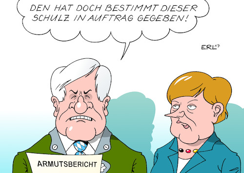 Cartoon: Armutsbericht (medium) by Erl tagged armutsbericht,armut,deutschland,anstieg,wirtschaft,wachstum,schere,arm,reich,soziale,gerechtigkeit,thema,martin,schulz,spd,kanzlerkandidat,herausforderer,bundeskanzlerin,angela,merkel,cdu,union,csu,ministerpräsident,bayern,horst,seehofer,karikatur,erl,armutsbericht,armut,deutschland,anstieg,wirtschaft,wachstum,schere,arm,reich,soziale,gerechtigkeit,thema,martin,schulz,spd,kanzlerkandidat,herausforderer,bundeskanzlerin,angela,merkel,cdu,union,csu,ministerpräsident,bayern,horst,seehofer,karikatur,erl