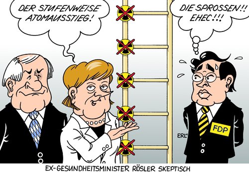 Cartoon: Atomausstieg (medium) by Erl tagged atomausstieg,schwarz,gelb,cdu,csu,fdp,stufenweise,abschaltung,atomkraftwerk,leiter,sprossen,ehec,bakterium,keim,rösler,ex,bundesgesundheitsminister,skepsis,atomausstieg,schwarz,gelb,cdu,csu,fdp,stufenweise,abschaltung,atomkraftwerk,leiter,bakterium,ehec,rösler,bundesgesundheitsminister,keim,skepsis