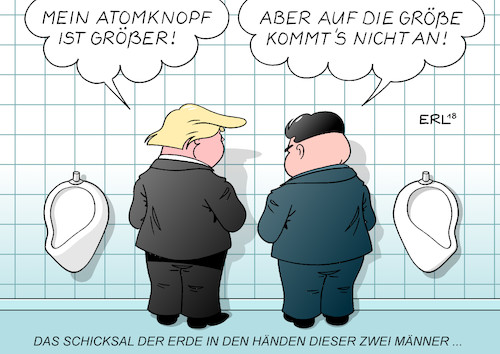 Cartoon: Atomknopf (medium) by Erl tagged usa,präsident,donald,trump,konflikt,nordkorea,diktator,kim,jong,un,atomwaffen,atombombe,roter,knopf,schreibtisch,größe,macht,konkurrenz,männlichkeit,imponiergehabe,pissoir,urinal,vergleich,genitalien,schicksal,erde,welt,männer,karikatur,erl,usa,präsident,donald,trump,konflikt,nordkorea,diktator,kim,jong,un,atomwaffen,atombombe,roter,knopf,schreibtisch,größe,macht,konkurrenz,männlichkeit,imponiergehabe,pissoir,urinal,vergleich,genitalien,schicksal,erde,welt,männer,karikatur,erl