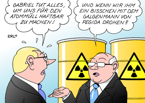 Cartoon: Atommüll (medium) by Erl tagged atomausstieg,energiewende,atomkraft,atomkraftwerk,rückbau,atomenergie,energiekonzern,haftung,atommüll,entsorgung,gesetz,wirtschaftsminister,sigmar,gabriel,pegida,rechtsextremismus,protest,demonstration,galgen,drohung,karikatur,erl,atomausstieg,energiewende,atomkraft,atomkraftwerk,rückbau,atomenergie,energiekonzern,haftung,atommüll,entsorgung,gesetz,wirtschaftsminister,sigmar,gabriel,pegida,rechtsextremismus,protest,demonstration,galgen,drohung,karikatur,erl