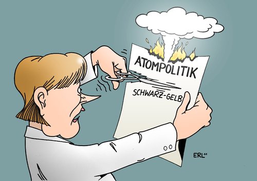 Cartoon: Atompolitik (medium) by Erl tagged atomenergie,atomkraft,ausstieg,rücknahme,laufzeitverlängerung,atomkraftwerk,brücke,brückentechnologie,risiko,landtagswahl,landtagswahlen,schwarz,gelb,cdu,csu,fdp,merkel,westerwelle,seehofer,japan,erdbeben,tsunami,atomunfall,kernschmelze,gau,supergau,radio,japan,akw,atomkraftwerk,fukushima,atomenergie,atomkraft,ausstieg,rücknahme,laufzeitverlängerung,landtagswahl,landtagswahlen,angela merkel,angela,merkel