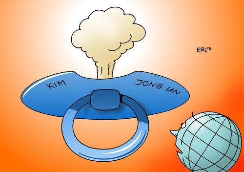 Cartoon: Atomschnuller (medium) by Erl tagged nordkorea,kim,jong,un,diktator,jung,atomwaffen,atombombe,drohung,krieg,welt,usa,südkorea,nordkorea,kim,jong,un,diktator,jung,atomwaffen,atombombe,drohung,krieg,welt,usa,südkorea