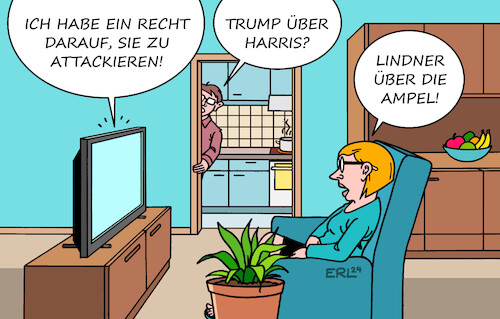 Cartoon: Attacke (medium) by Erl tagged politik,usa,wahl,präsidentschaft,kandidat,republikaner,donald,trump,recht,attacke,beleidigung,kandidatin,demokraten,kamala,harris,deutschland,bundesregierung,ampel,streit,haushalt,angriffe,finanzminister,christian,lindner,regierung,opposition,karikatur,erl,politik,usa,wahl,präsidentschaft,kandidat,republikaner,donald,trump,recht,attacke,beleidigung,kandidatin,demokraten,kamala,harris,deutschland,bundesregierung,ampel,streit,haushalt,angriffe,finanzminister,christian,lindner,regierung,opposition,karikatur,erl